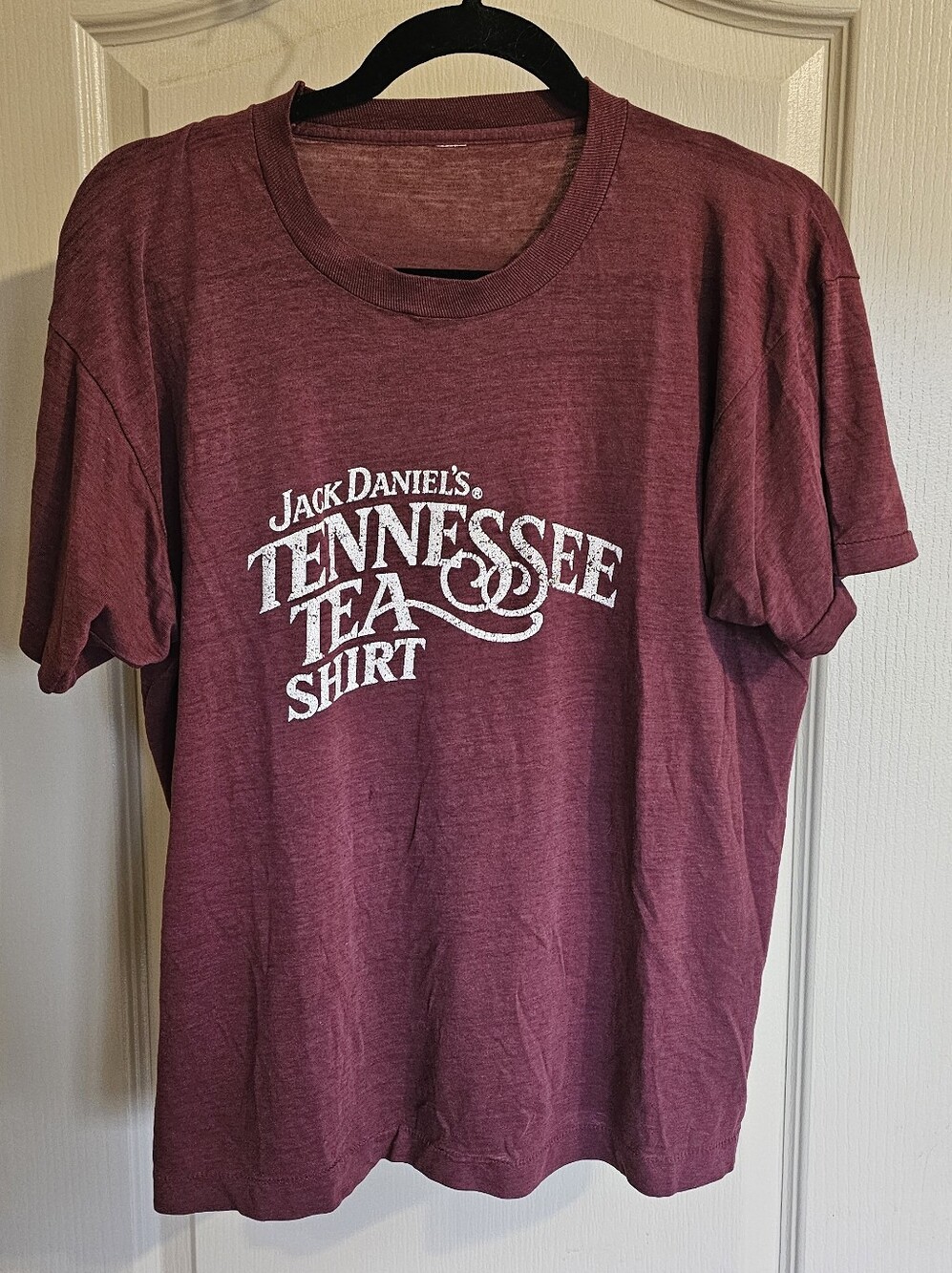 Vintage Single Stitch Jack Daniels Tennessee  Tea Shirt Burgundy Medium No Tag